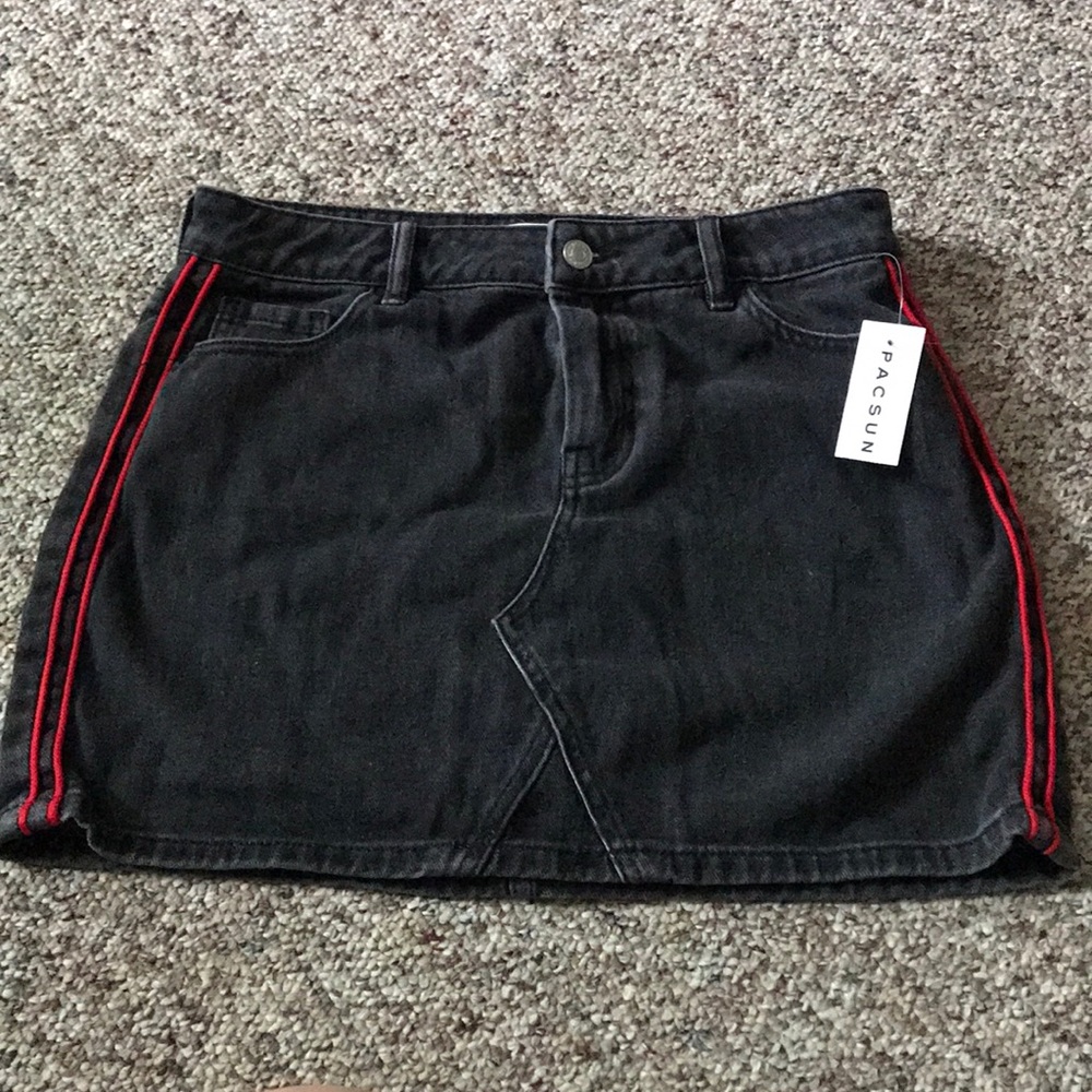 Black Pacsun Jean Skirt with Red Stripes